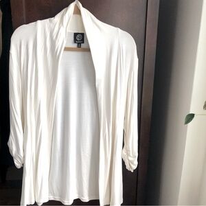 BOBEAU Shawl Collar 3/4 Scrunched Sleeve Waterfall Cardigan IVORY WHITE Medium
